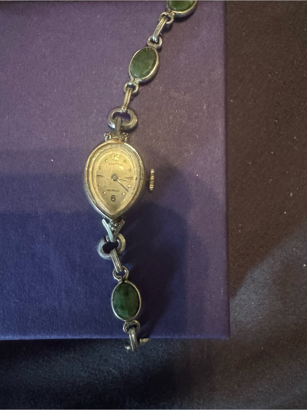 Croton Silver-Tone Bracelet Watch with Green Stone Links